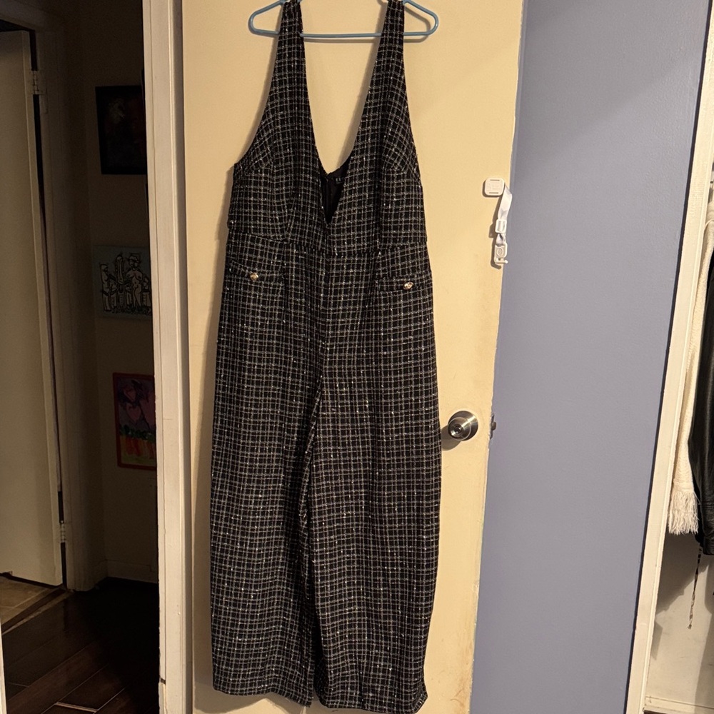 Eloquii Black and White Grid Jumpsuit
